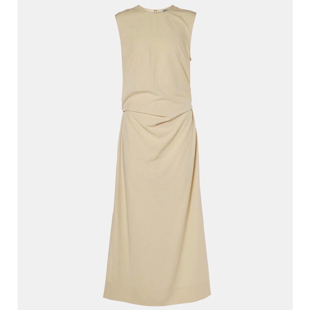 Toteme Tie Waist Sleeveless Midi Dress Womens 38 Linen Blend Cream Quiet Luxury